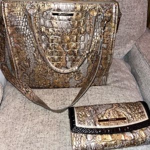 Brahmin Melbourne Gold bag with matching wallet.